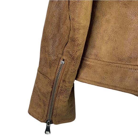 L’atelier Faux Suede Brown Moto Biker Asymmetrical Zip Long Sleeve Jacket Medium - Picture 8 of 14